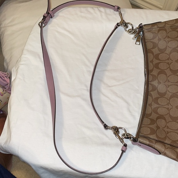 Coach Zip Shoulder Bag Signature Canvas Leather Khaki Lavender - Picture 9 of 9